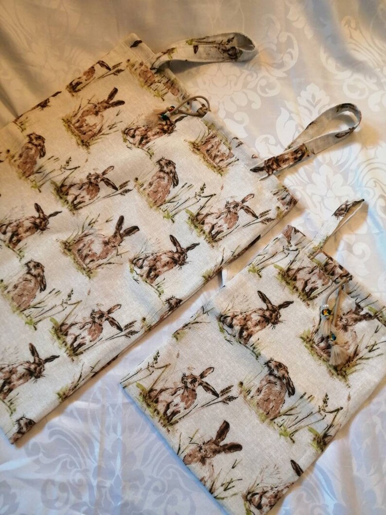 Laundry Bag-Large and Travel Size-Pretty Storage Bag for Bedroom or Bathroom-Countryside Hares-Laundry Organisation Travel Laundry Bag