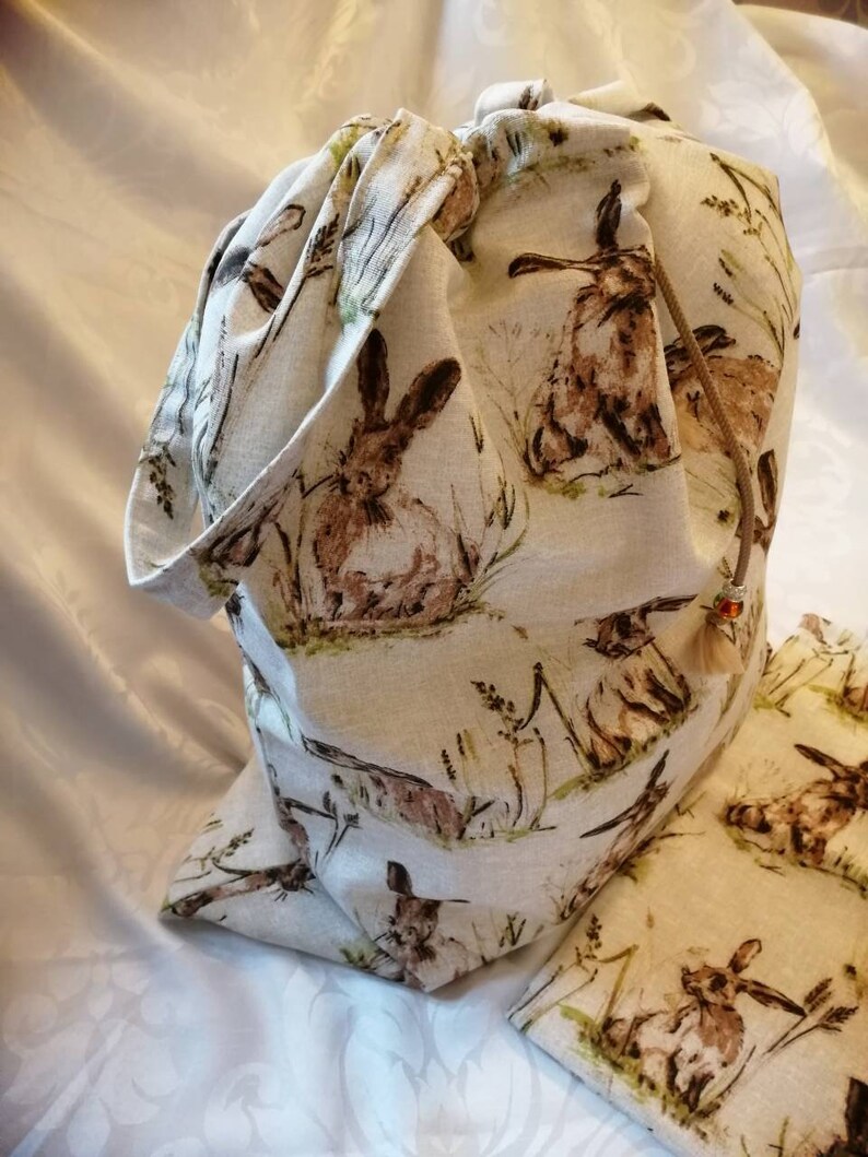 Laundry Bag-Large and Travel Size-Pretty Storage Bag for Bedroom or Bathroom-Countryside Hares-Laundry Organisation Travel Laundry Bag