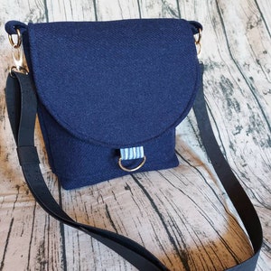 Navy Blue Harris Tweed Handbag with Liberty Lining. Shoulder/Cross Body Bag in Navy Blue Harris Tweed