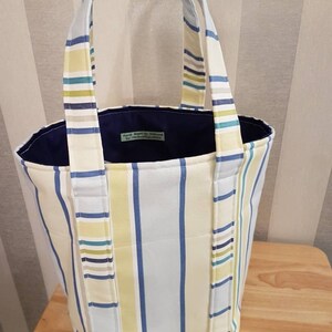 Bottle Carrier Bag/ Bottle Gift Bag. Striped Blue Yellow White.