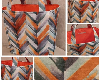 Luxury Shopping Bag/ Tote Bag/Messenger Bag. Orange and Green Chevron