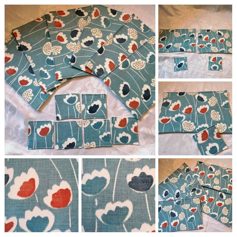 Table Placemats and Coasters. Pretty and Colourful Flowers on Etsy UK