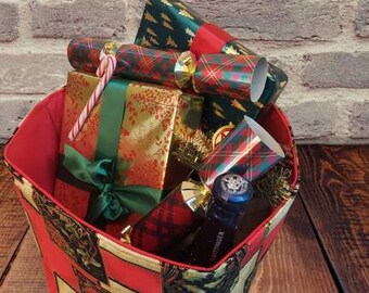 Large Fabric Storage Basket/Box. Christmas Box. Fabric Christmas Basket. Christmas Eve Box