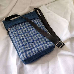 Harris Tweed Handbag. Blue and Grey Check. Shoulder/Cross Body Bag/Vegan Bag