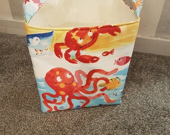 Fabric Storage Basket-Childrens Storage-Toy Storage-Nursery Storage-Bright Sea Creatures-Seaside Theme-Toy Basket-Laundry Basket- Baby Gift