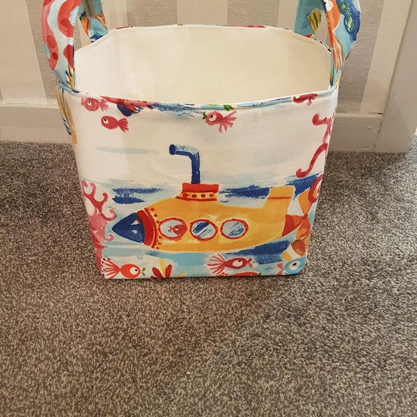 Fabric Storage Basket-Childrens Storage-Toy Storage-Nursery Storage-Yellow Submarine-Seaside Theme-Toy Basket-Laundry Basket- Baby Gift