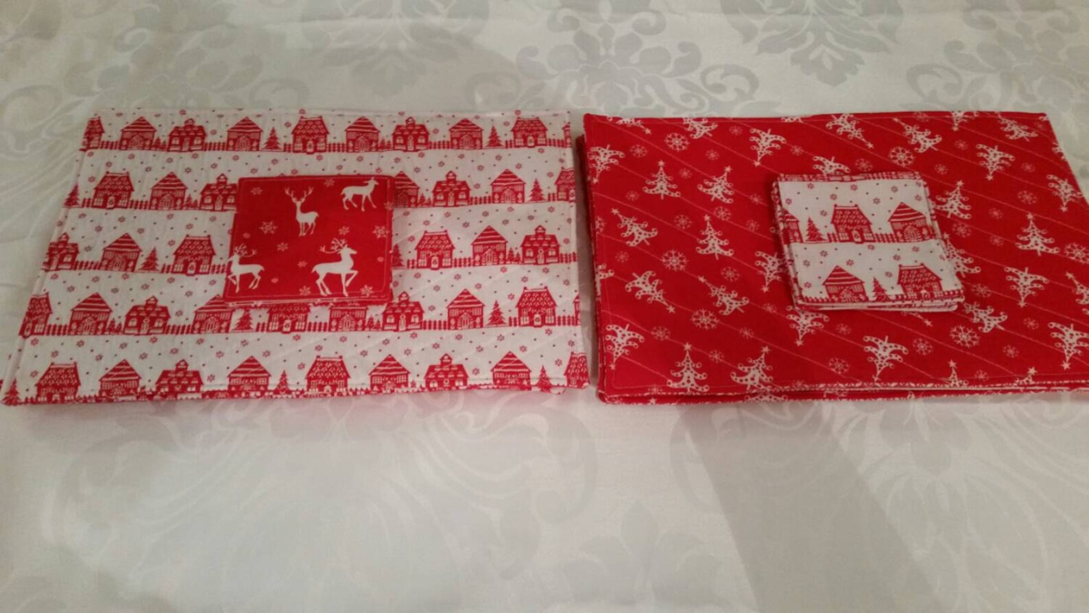 Christmas Placemats and Coasters Bright Red/white Etsy UK