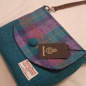 Harris Tweed Handbag/Cross Body Bag/Shoulder Bag Genuine Harris Tweed. Teal and Purple Tartan. Liberty Lining. Made in Scotland