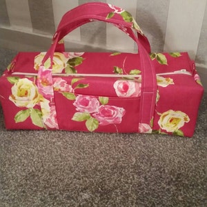 Large Knitting Needle/Yarn Bag. Cotton Rose Pattern Fabric. With Handles and Pocket.