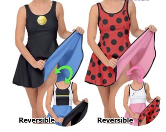 Miraculous Ladybug Inspired Cosplay Dress Miraculous Ladybug Dress Marinette Cosplay Chat Noir Cosplay Reversible**MADE 2 ORDER, Month**