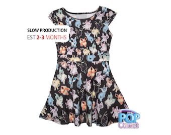 Eeveelution Kids Size Dress Pokemon Inspired Eevee Girls Dress Eeveelutions Dress Nintendo*MADE 2 ORDER, Month*