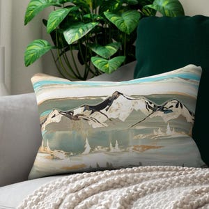 Scenic Mountain Lumbar Pillow: Reversible Lodge Cabin Decor (20&quot;x14&quot;)