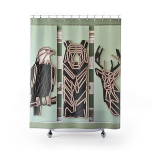Rustikaler Cabochon Duschvorhang | Bär, Hirsch & Adler Natur-Motiv | Schickes grünes Waldtier Bad Dekor (70.98 &quot;x 74&quot; )