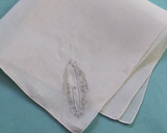 Vintage Hankie Monogramed J Wedding Hankie.   K