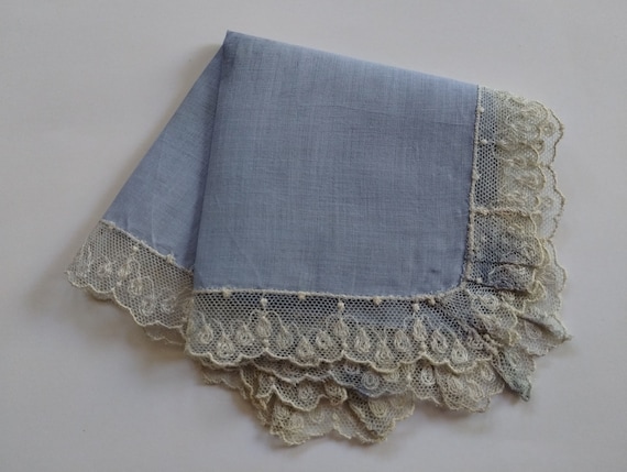 Vintage Hankie Blue Tambour Lace Wedding Hankie. … - image 7