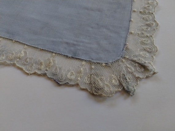 Vintage Hankie Blue Tambour Lace Wedding Hankie. … - image 4