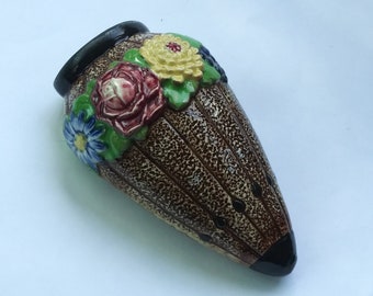 Vintage Wall Pocket Floral Wall Pocket Wall Decor Ceramic Planter Indoor Planter. B