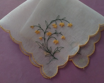 Vintage Hankie Yellow Lily Of The Valley Wedding Hankerchief.