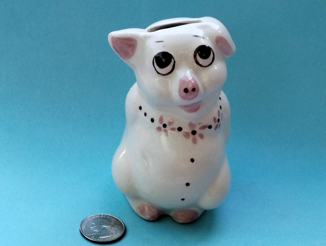 Vintage Pig Figurine Mid Century Pottery Hand Painted Etsy