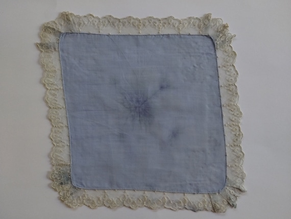 Vintage Hankie Blue Tambour Lace Wedding Hankie. … - image 2