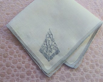 Vintage Hankie Blue Monogram W Wedding Hankie.  K