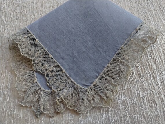 Vintage Hankie Blue Tambour Lace Wedding Hankie. … - image 1