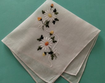 Vintage Hankie White Daisy Wedding Handkerchief.