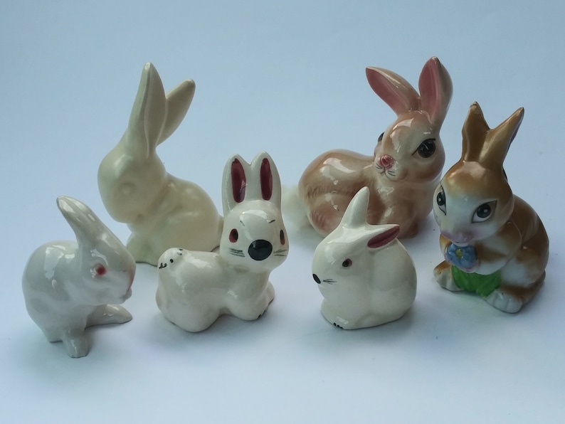 Vintage Rabbit Figurine Porcelain Brown Rabbit Figurine J
