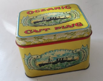 Vintage Tin Canister Tobacco Oceanic Cut Plug Tin.