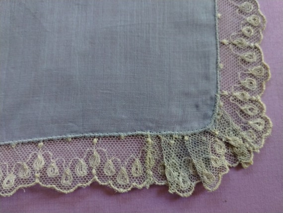 Vintage Hankie Blue Tambour Lace Wedding Hankie. … - image 6