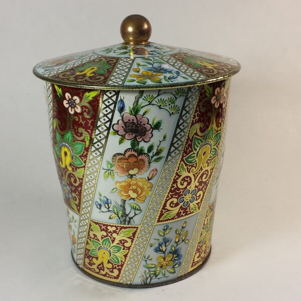 Vintage Tin, Floral Asian Tin Container, Tin Canister, Tea Tin   #8