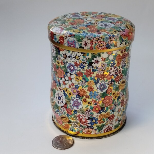 Vintage Tin Canister Damer Chintz Floral Tin Made In England