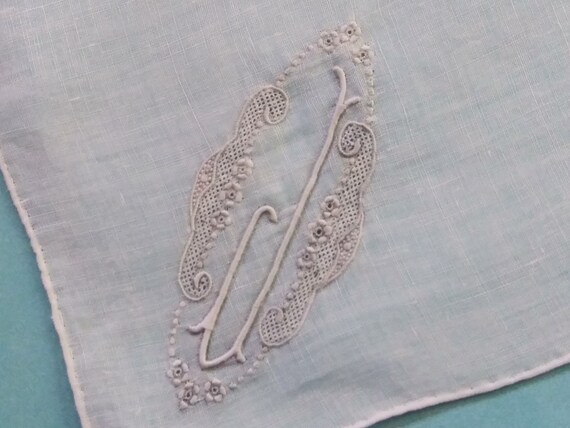 Vintage Hankie Monogramed J Wedding Hankie.   K - image 3