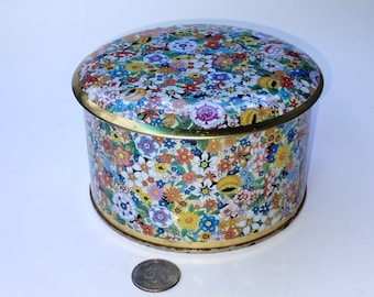 Vintage Tin Canister BEAUTIFUL Chintz Floral Print. #1