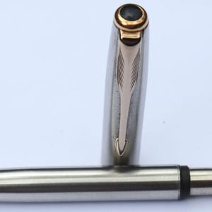 Parker Sonnet Ballpoint Pen Gold trim Metal brushed chrome body