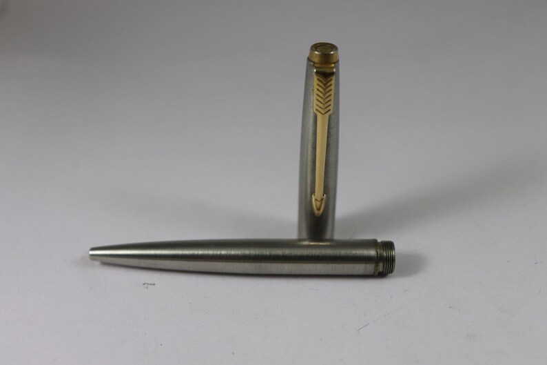 Vintage Parker 45 Ballpoint Pen Metal Brushed Chrome Body Cap Press USA ...