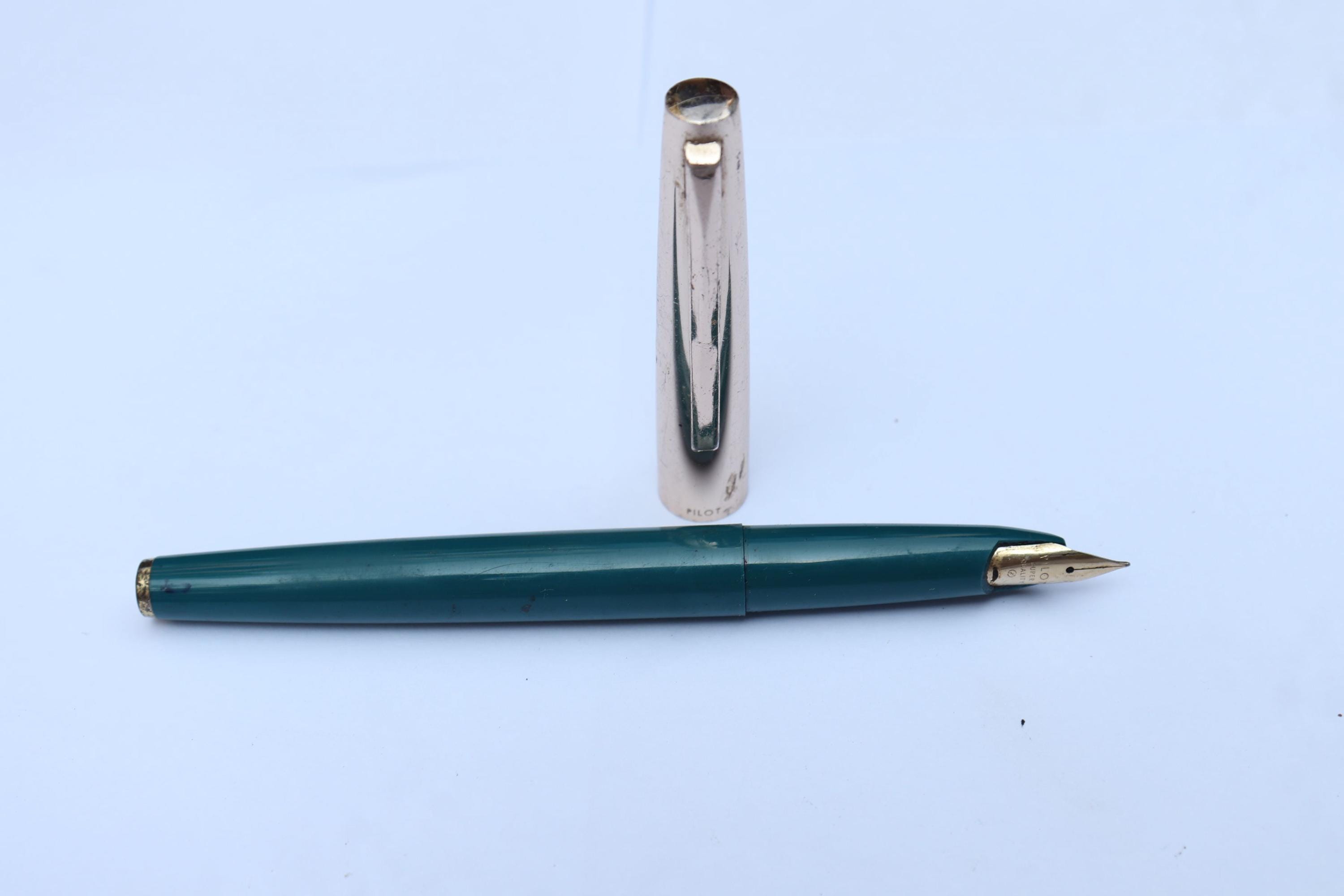 Vintage Pilot Fountain Pen Teal Plastic Body Fine Nib Squeeze