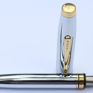 Cross Conventry Ballpoint Pen Gold trim Metal chrome body