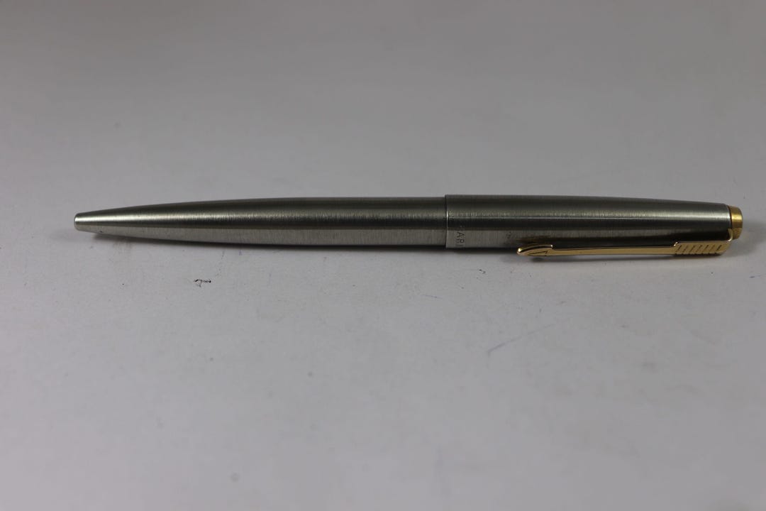 Vintage Parker 45 Ballpoint Pen Metal Brushed Chrome Body Cap Press USA ...