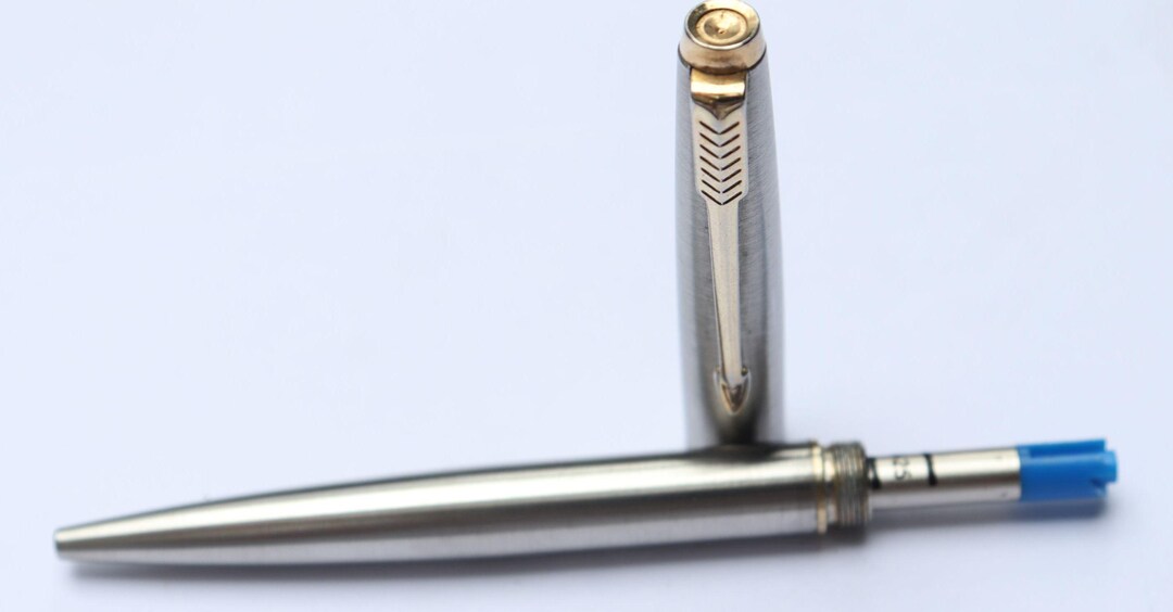 Vintage Parker 45 Ballpoint Pen Cap Press Metal Brushed Chrome Body ...