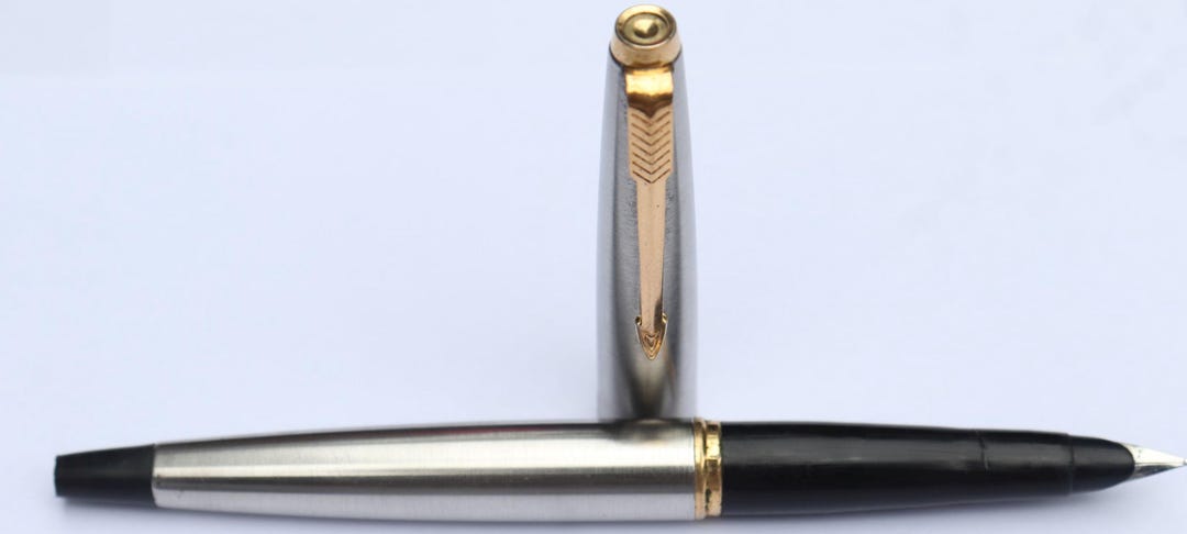 Vintage Parker 45 Fountain Pen Metal Chrome Body Steel Nib Gold Trim UK ...