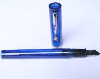 Vintage Sheaffer No Nonsense Fountain Pen Transparent blue Plastic body Medium Nib USA