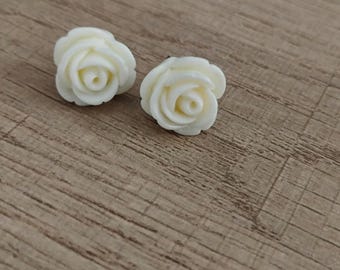 Large White Rose Stud Earrings