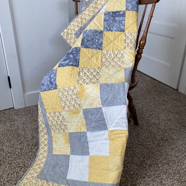Yellow Gray Quilt Etsy