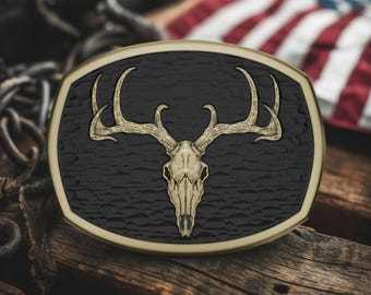 Deer Skull Belt Buckle, Rustic Antler Design, Western Accessory