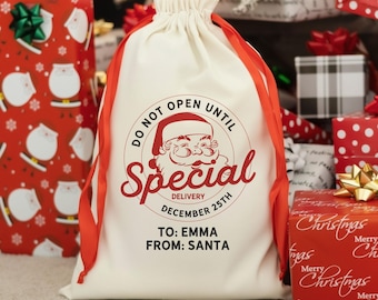 Personalized Santa Sack Christmas Gift Bag Custom North Pole Delivery Bag with Name