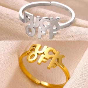 Anillo ajustable de oro o plata Fuck Off // Regalo de declaración divertido, peculiar, grosero y divertido para él o para ella Anillo de dedo de metal