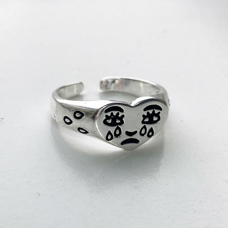Why So Sad Face Crying Silver Colour Ring Resizable Adjustable