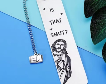 Funny Metal Bookmark With Tassel Book Lover Humor Peeking Jesus Book - Is that Smut? Reader Birthday Gift secret Santa booktok