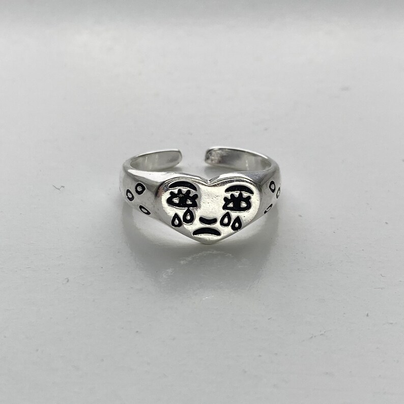 Why So Sad Face Crying Silver Colour Ring Resizable Adjustable